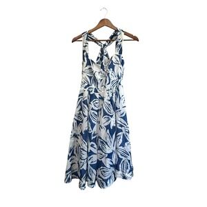 Rafaella Women's Blue‎ White Floral Halter Neck Midi Dress - Size 8